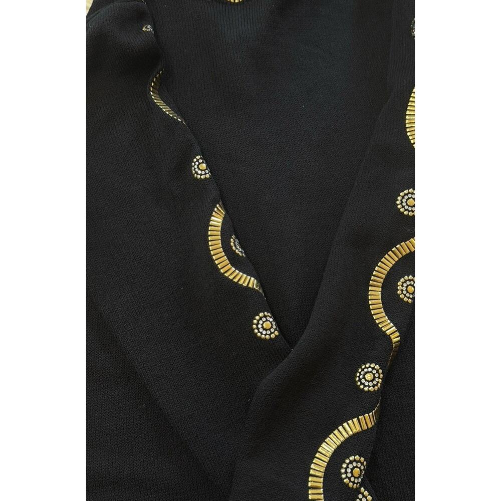 Vintage 1980-90s St John Santana Knit Gold Embellished Mock Neck Mini Dress Sz 8 - Picture 4 of 6